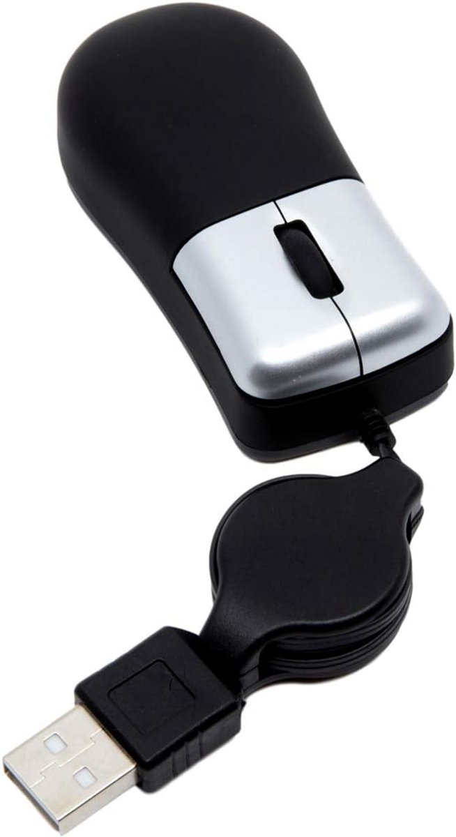 Intrekbare Mini Optische USB Muis voor Laptop en PC - Compact Zwart Reismodel