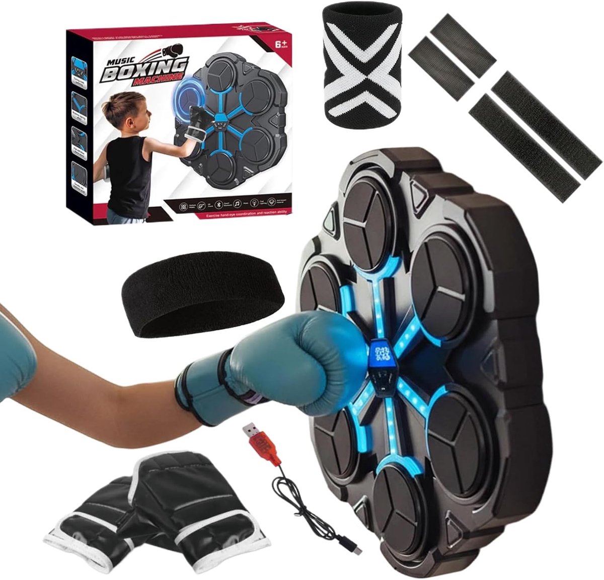 Muziek Bokstrainer - Interactief Fitnessapparaat - Thuis Boksen Oefenen - Instelbare Weerstand - 34 x 31.5 cm