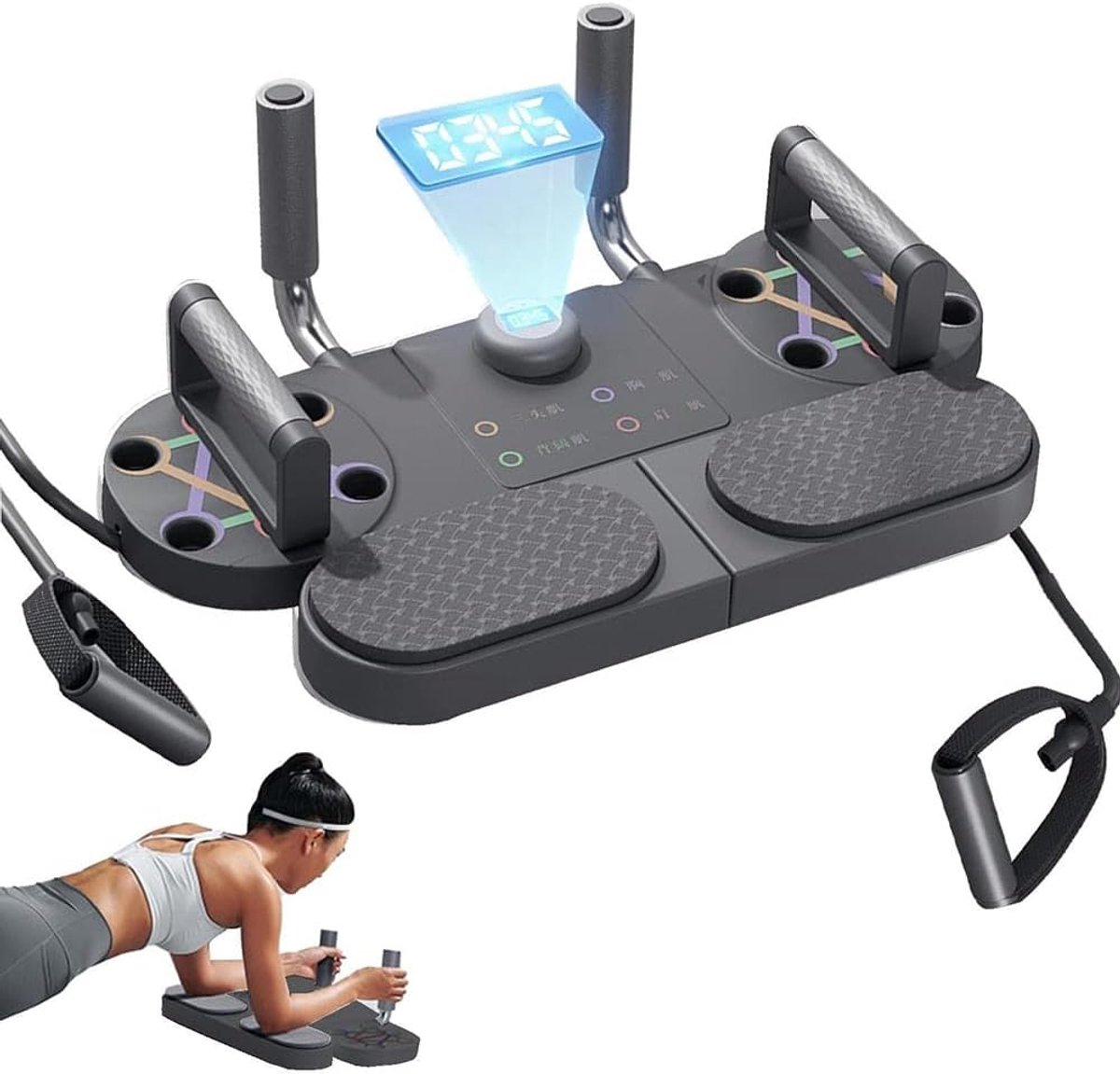 Multifunctioneel Trainingsbord - Krachtstation Thuis - Bovenlichaam Trainen - Inclusief Weerstandsbanden - 59x36cm - Zwart