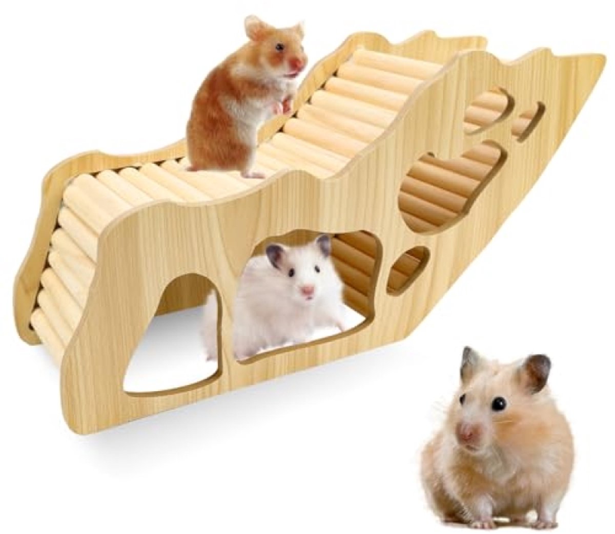Houten schuilhuis voor kleine knaagdieren met klimladder - Natuurlijke speel- en rustplek