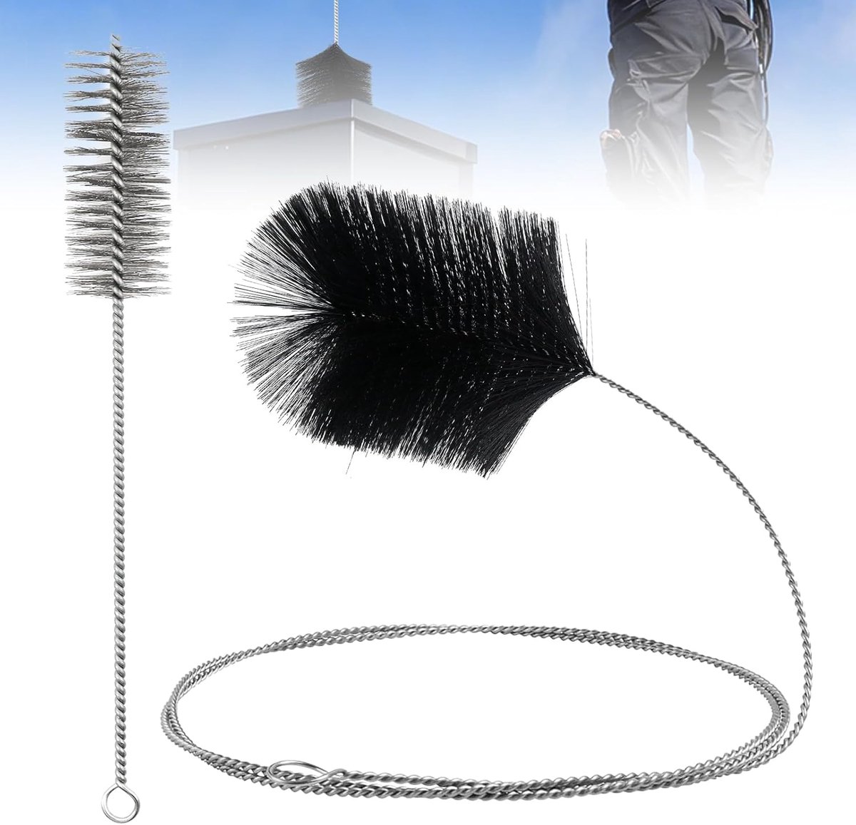 Ovenpijp Borstelset - Schoorsteenveger Set - Schoorsteen Reinigen - Twee Flexibele Lengtes