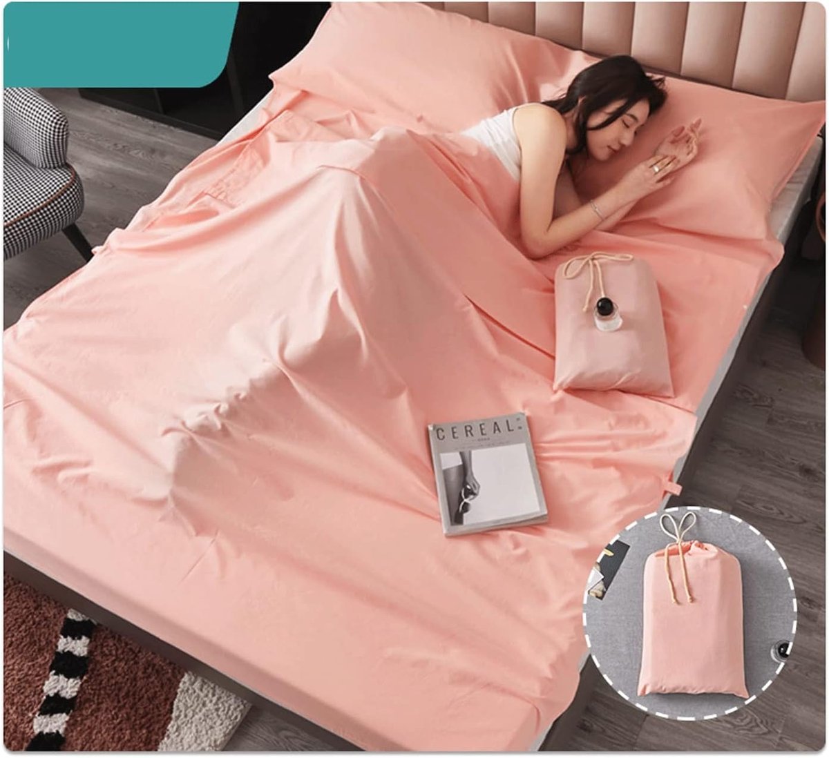 Slaapzak Liner - Reislaken Katoen - Reizen Kamperen - Ademend Zacht Materiaal - 80x210cm - Roze