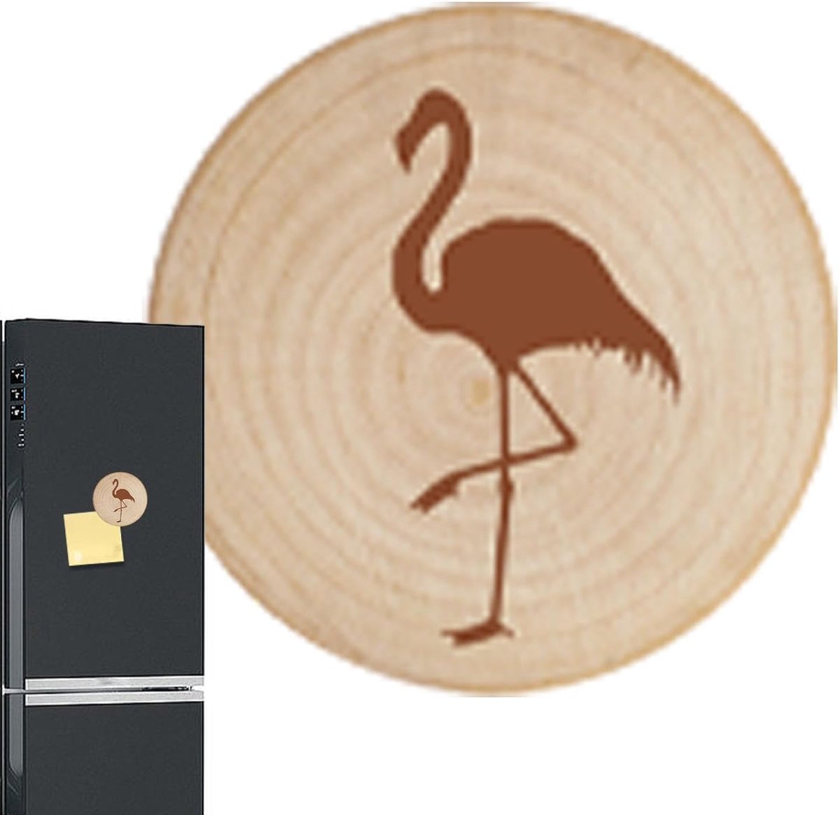 Magnetische Flesopener - Blikopener Koelkast - Snel Drankjes Openen - Houten Design - 7x7cm - Flamingo