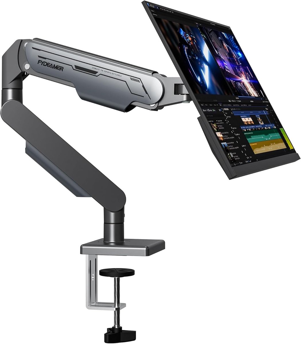 Monitor Arm - Bureausteun - Ergonomisch Werken - Gasveer Verstelbaar - 17-32 Inch - Donkergrijs