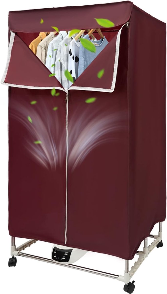 Elektrische Wasdroger Draagbare Droger Snel Kleding Drogen 3 standen timer 70x50x150 cm Wijnrood