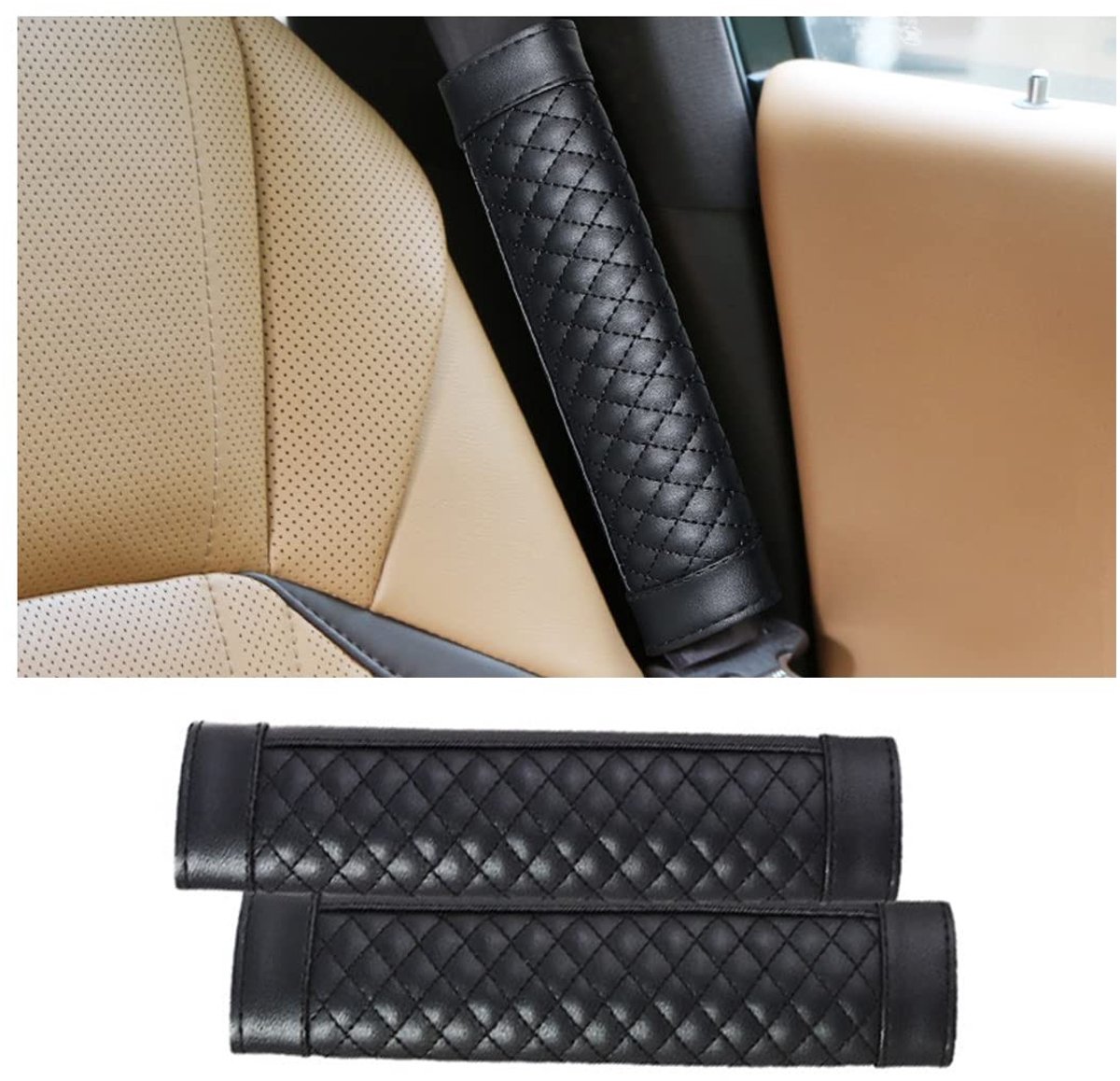 Allecto - Autogordelkussens - Schouderbeschermer - Comfortabel - Zwart - Volwassenen - Autogordelbeschermer - Geschikt voor Auto - Lederen autogord...