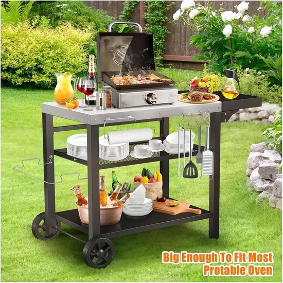 Grill Tafel - Buitenkeuken Trolley - Pizza Oven - Drie Plank Opslag - Verrijdbaar Ontwerp — afbeelding 2