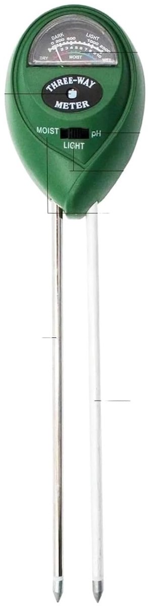 Bodemmeetinstrument 3-in-1 - Grondtester Vochtigheid - Plantenverzorging Tuin - Meet pH Vocht Licht - 18 cm Sonde - Groen