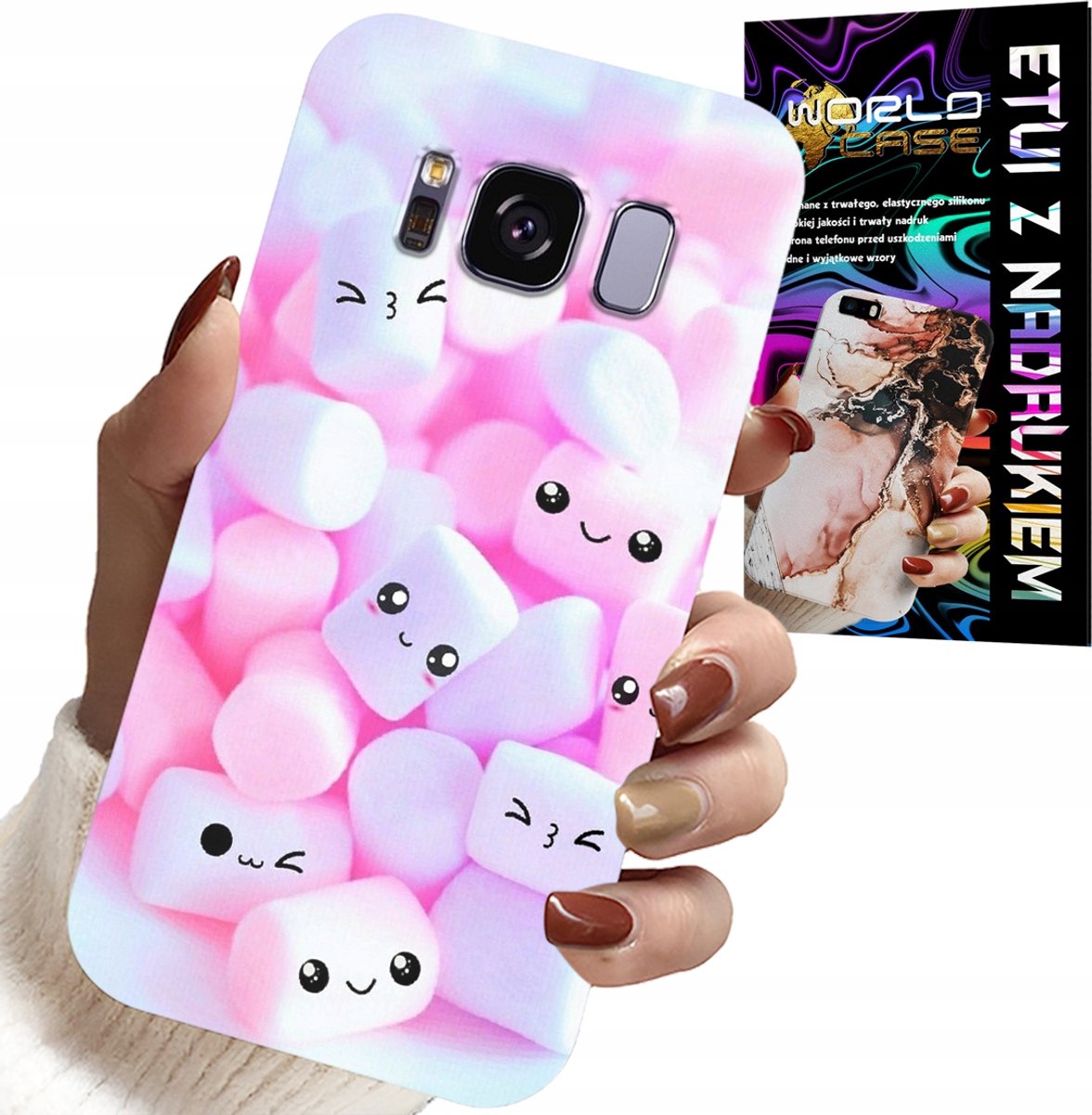 HOESJE VOOR SAMSUNG GALAXY S8 - PATROON 'Sweet Marshmallow', VOORKANT, ACHTERKANT