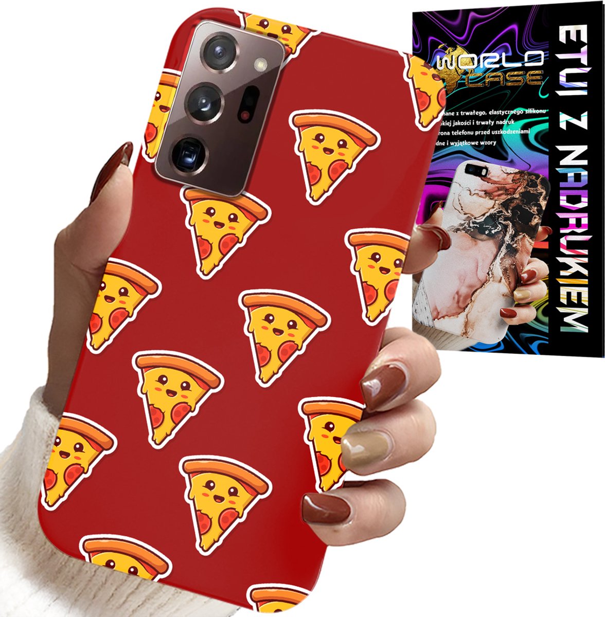 HOESJE VOOR SAMSUNG NOTE 20 ULTRA - HAPPY PIZZA PATROON OP EEN RODE ACHTERGROND