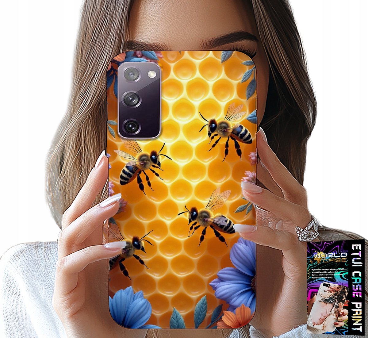 HOESJE VOOR SAMSUNG GALAXY S20 FE - ACHTERKANT MET BIJENKORF EN HONINGRAAT