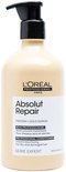 L'Oréal Professionnel Absolut Repair conditionneur avec distributeur à pompe. Bouteille beige avec étiquette blanche.