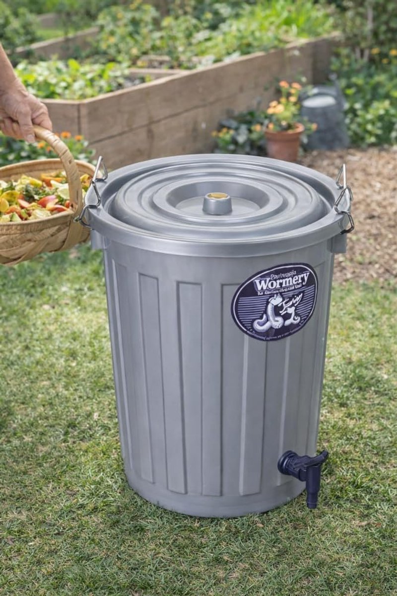 Wormenbak - Compostbak - Keukenafval Verwerken - Geurvrij en Afgesloten - 35 x 35 x 36 cm - Zilver