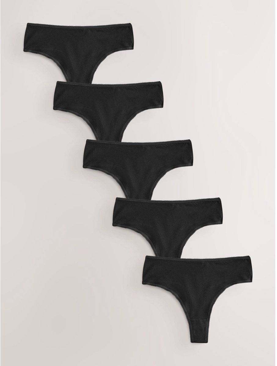 Next - Dames - Set van 5 slips met hoog katoengehalte - Zwart