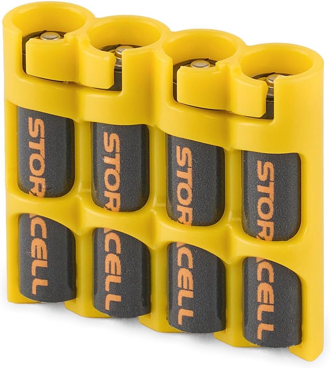 Batterijhouder AAA - Batterij Caddy - Veilig Opbergen - Compact Ontwerp - 4 Batterijen - Geel