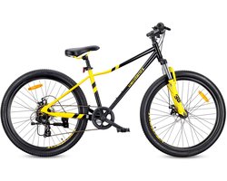 VERDANT CALIX Mountainbike 26", MTB-fiets voor dames en heren, fiets 6 inch - vering, schijfremmen, 7 versnellingen - Zwart-Geel