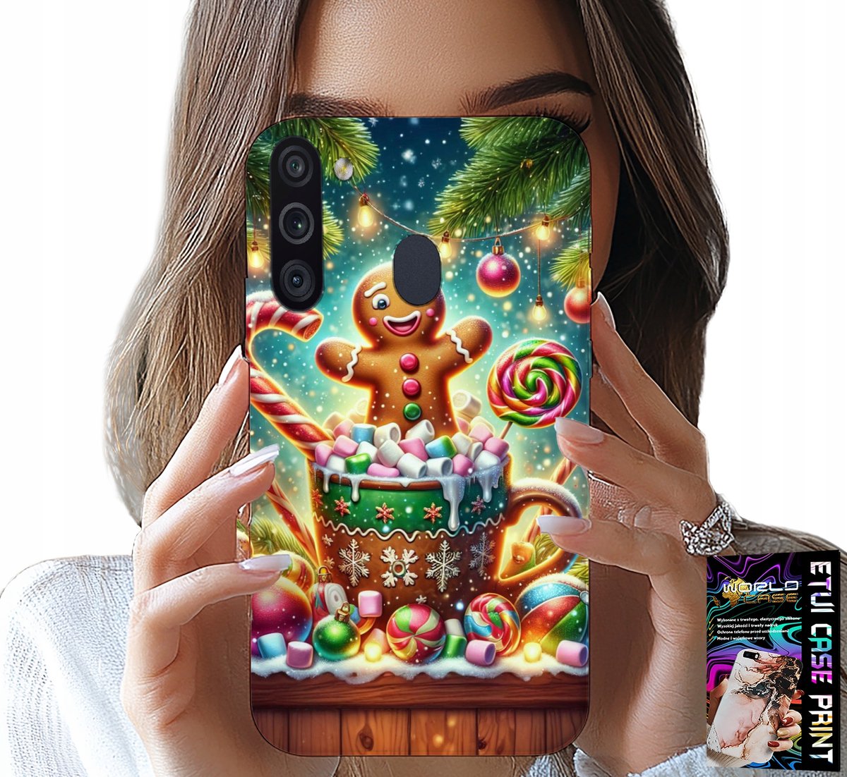 HOESJE VOOR SAMSUNG GALAXY A21 - PEPERKOEK KERSTPATROON + GLAS
