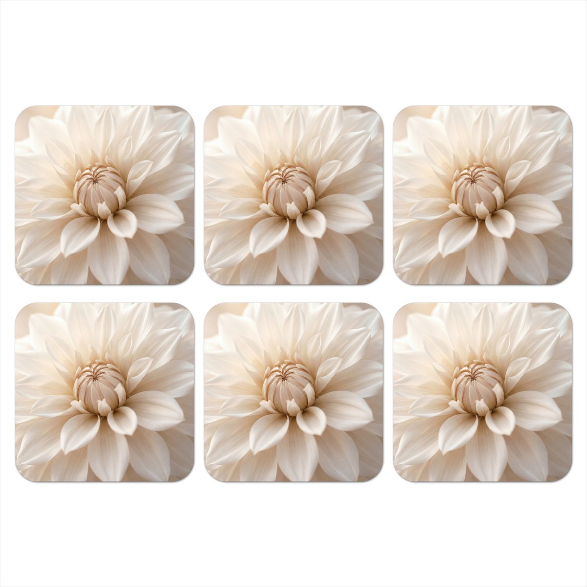 Onderzetters voor glazen - Bloem - Dahlia - Wit - 10x10 cm - Glasonderzetters - 6 stuks