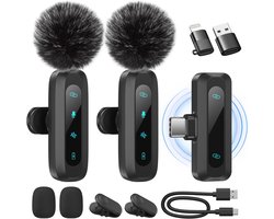 Draadloze Lavaliermicrofoon - 2-Stuks Mini Microfoon met Ruisonderdrukking & Reverb - voor Vlogging, Video, TikTok, YouTube - Zwart - 1 Set