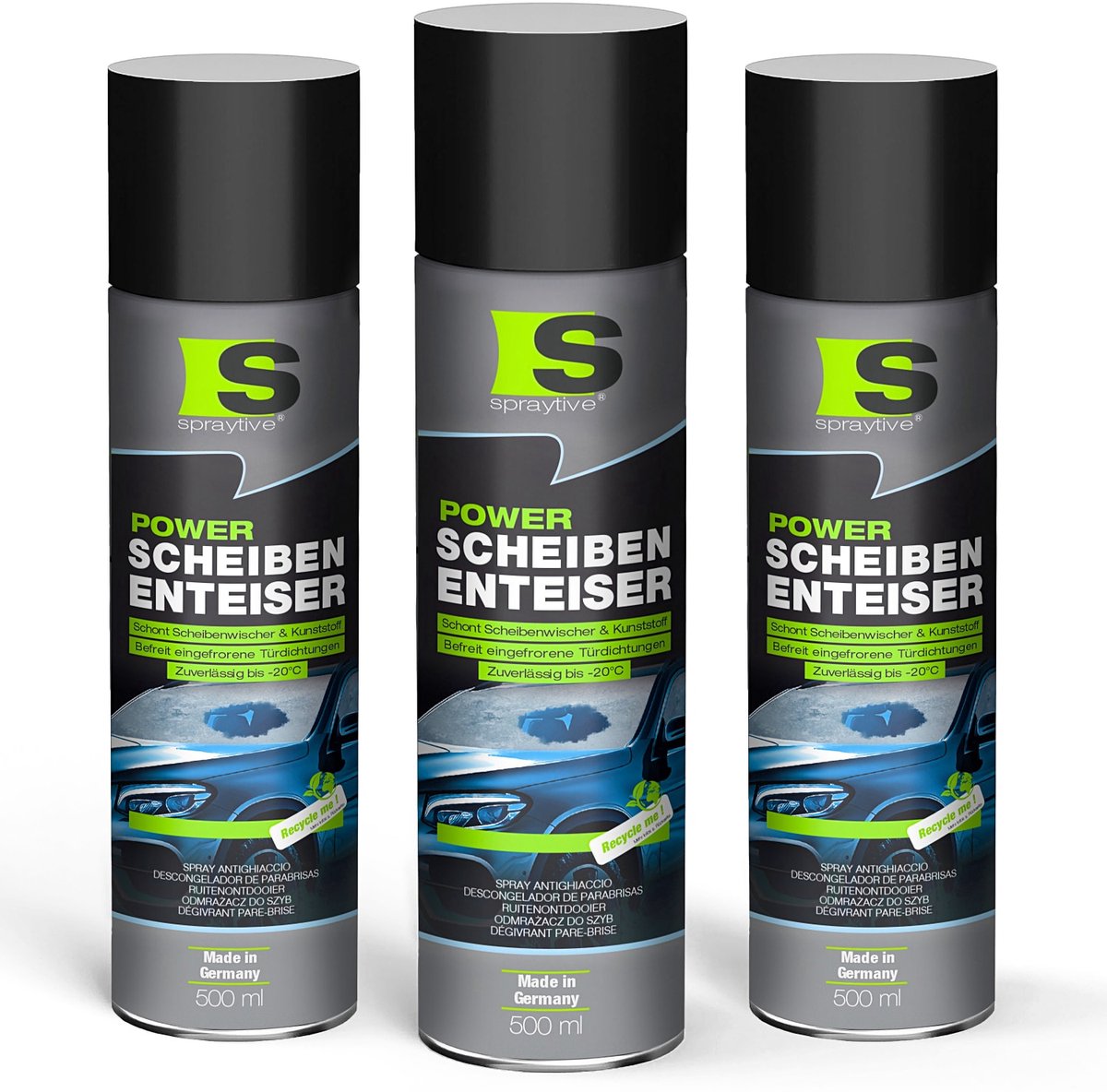 Spraytive 3x 500ml power ruitenontdooier - ontdooispray voor autoruiten & sloten, secondensnel tot -20°C, materiaalvriendelijk