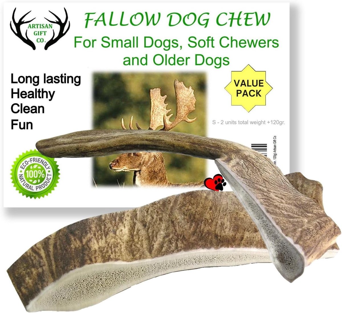 Hondensnack Gewei - Kauwsnack Puppy - Tanden Schoonhouden - 100% Natuurlijk Hertengewei - Maat S 2 stuks
