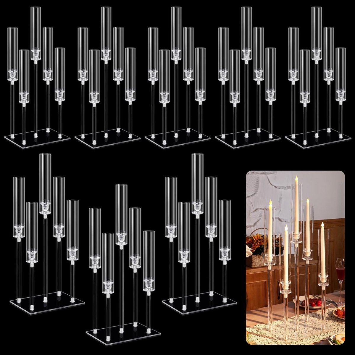 Acryl Kandelaar - Kroonluchter Kaarshouder - Bruiloft Tafel Decoratie - 5 Armige Standaard - 30x20x45 cm - Transparant