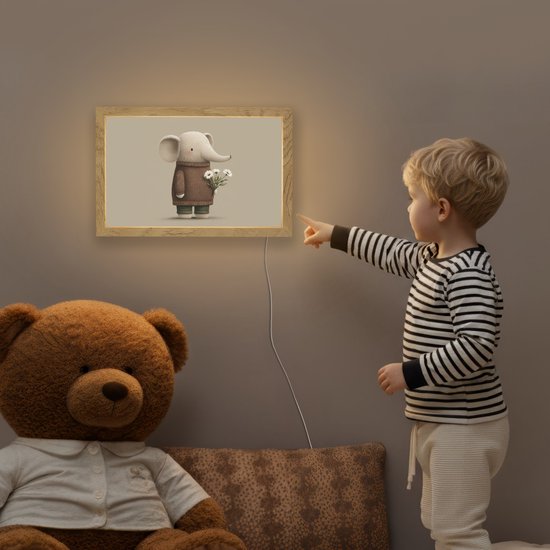 Nachtlampje 30x20 cm - Kinder lamp - Olifant - Witte bloemen - Kindvriendelijk - Tafellamp kinderkamer - Slaapkamer lamp - Bedlamp kinderen - Kinderlampje stopcontact - Wandlamp babykamer - Nachtlampjes van Merkloos — afbeelding 5