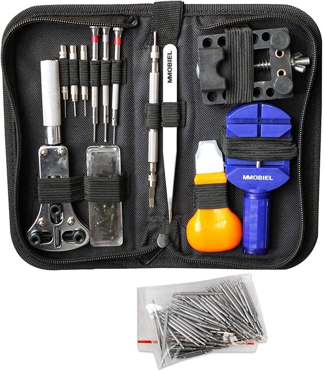 144PCS Professionele Horlogemaker Gereedschap Kit - Inclusief Horloge Veer Pin Bars - Achterkant Case Opener - Schroevendraaier voor Batterijen - Nylon Tas