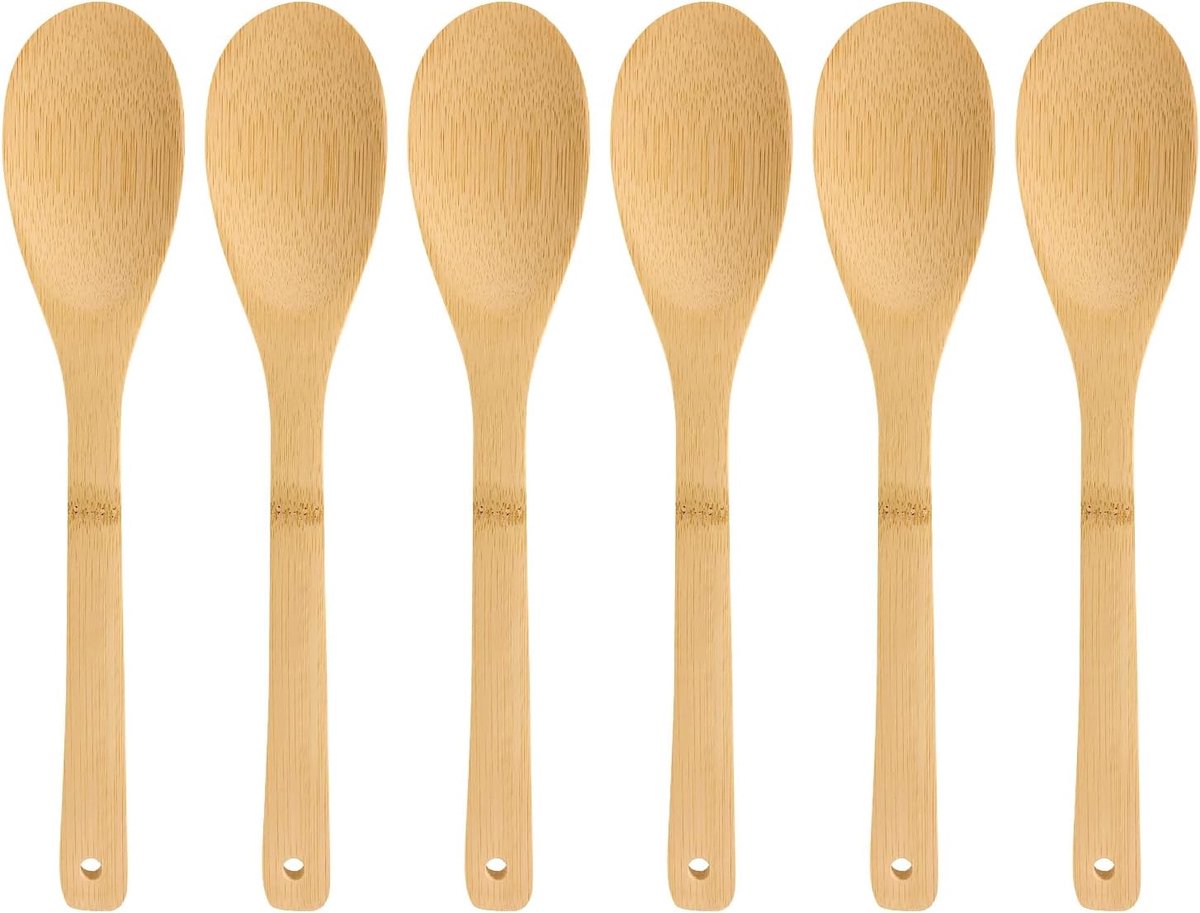 Set van 6 Bamboe Houten Lepels Kookgerei Hittebestendig en Gemakkelijk Schoon te Maken