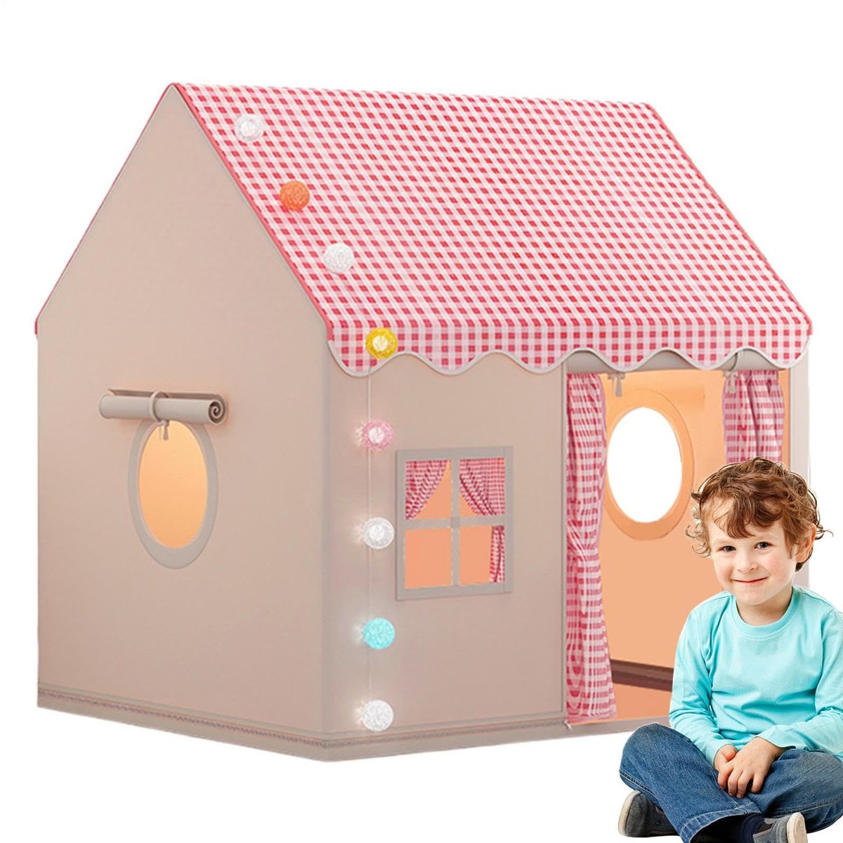 Speeltent Voor Kinderen - Grote Kindertent Speelhuisje - Prinsessentent met Ramen, Speelhuis voor Binnen en Buiten, Verjaardagsfeestdecoratie, Unisex Verjaardagscadeau (Roze)