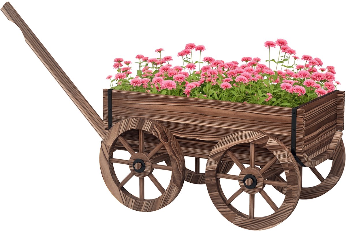 Killogood Plantenkruiwagen verhoogde bak van hout - weerbestendig - 120 x 41 x 50 cm - bruin