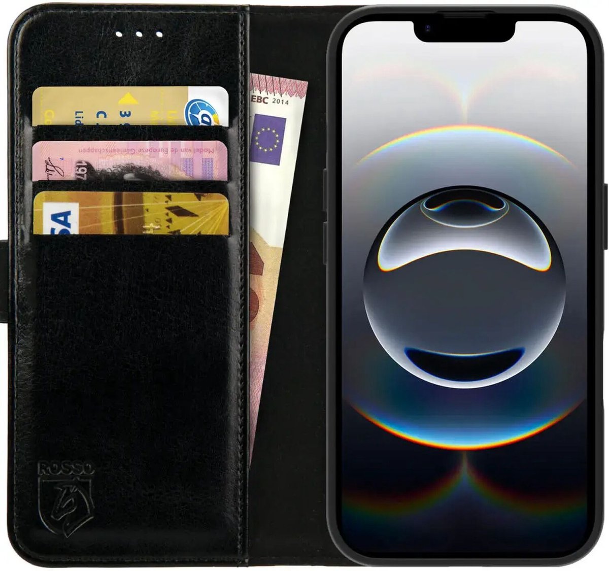 Rosso Element Geschikt voor Apple iPhone 17e / 16e | Wallet Book Case | Portemonnee Hoesje | 3 Pasjes | Magneetsluiting | Stand Functie | Zwart