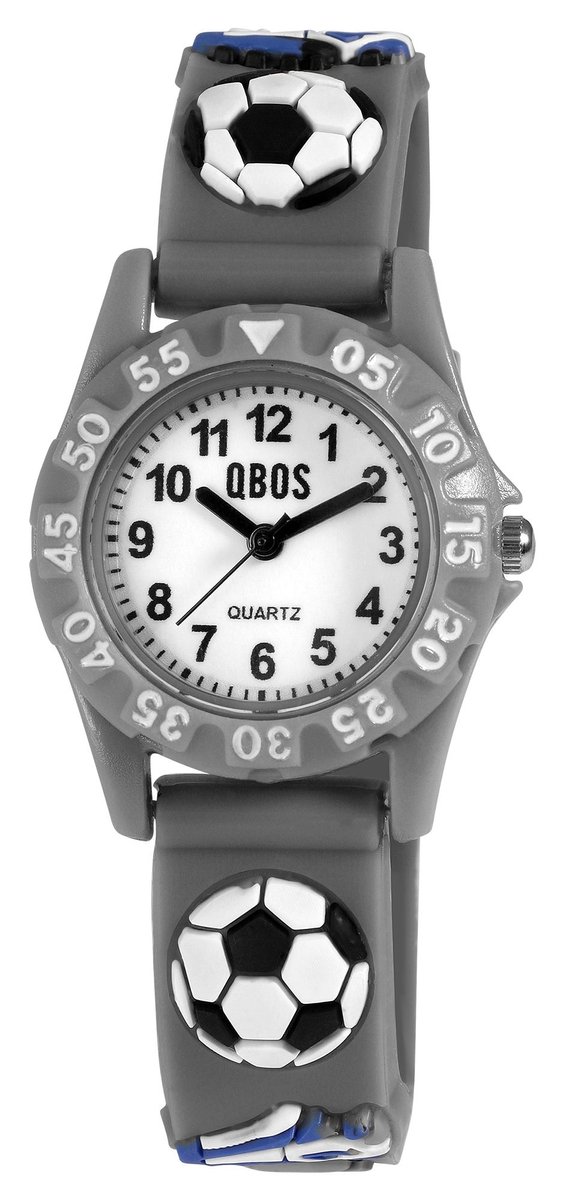 QBOS QBOS kinderhorloge met siliconenband, voetbalmotief, Ø 28 mm