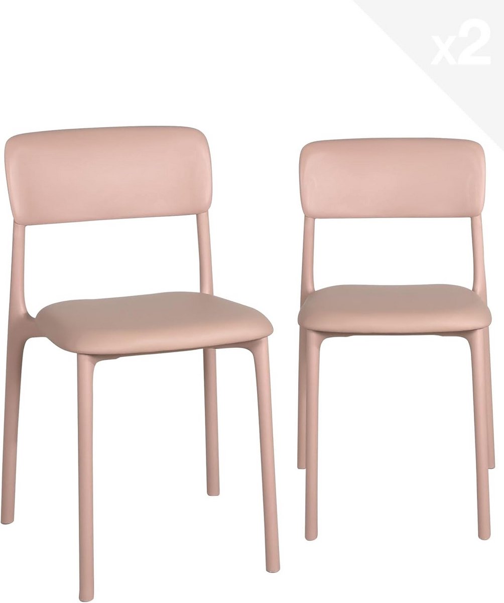 Set van 2 Moderne Design Keukenstoelen met Kunstleren Kussen Roze