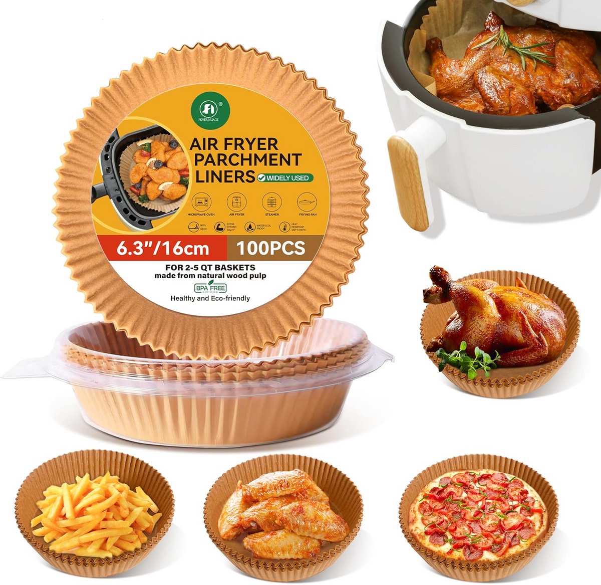 100x Wegwerp Airfryer Bakpapier - Ronde Vetzijdige Luchtfriteuse Losse Vellen