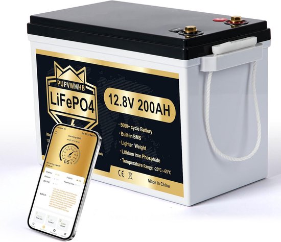 Krachtige 12V 200Ah LiFePO4 Accu met 200A BMS voor Camper en Zonne-energie
