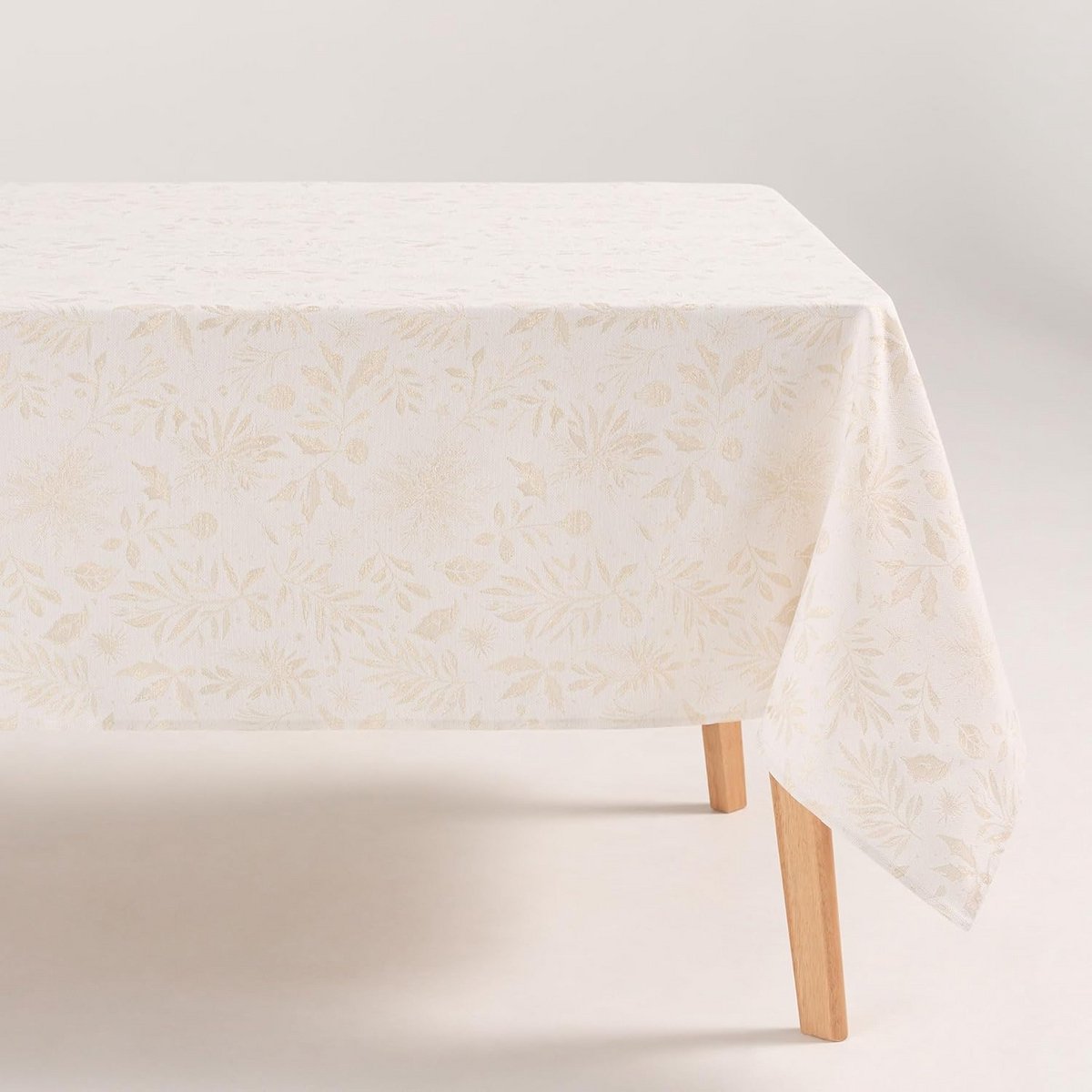 Kerst Tafelkleed Rechthoekig Jacquard Bloemenpatroon Goud Draad Wit 140x200 cm