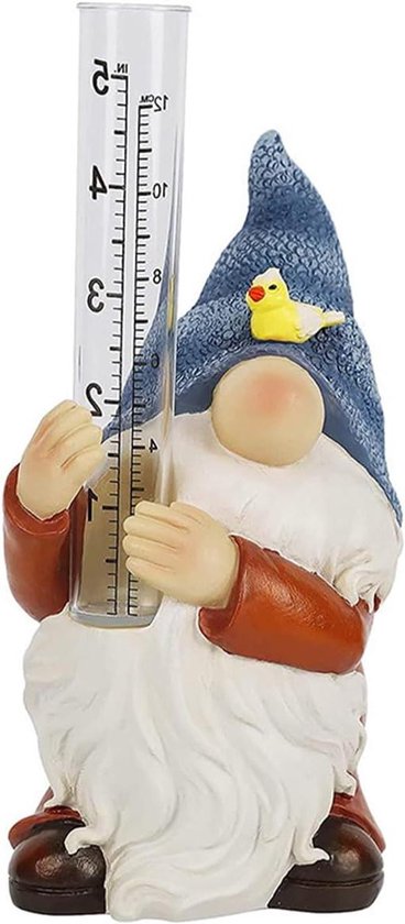 Foto: Allecto hars kabouter regenmeter tuindecoratie geschikt voor buiten gazon ornament buiten decoratie kabouter beeldje gazon en patio accessoire kabouter regenmeter voor in de tuin 