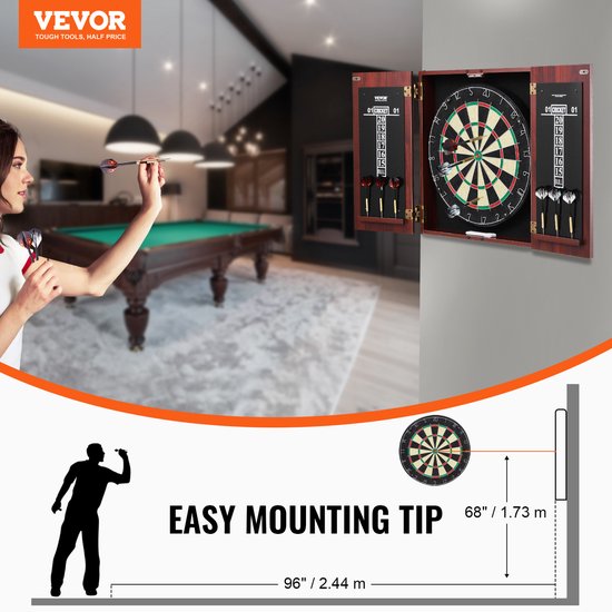 VEVOR dartkastenset officieel dartbord MDF darts 45x3,8cm 6 darts van vevor — afbeelding 5