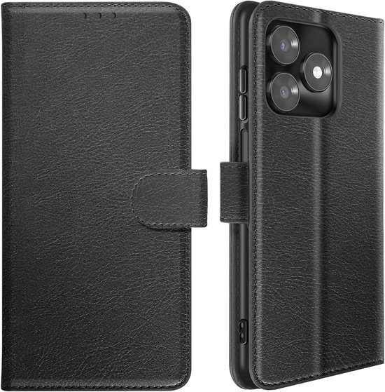 Avizar Portemonneehoes Geschikt voor Honor X5c Plus 4G Chesterfield-serie met videostandaard, Zwart