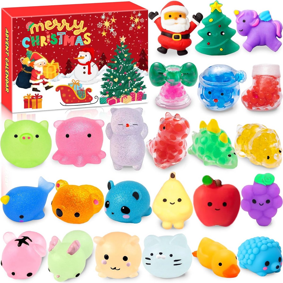 Adventskalender met 24 Dagen Mochi Squishy Speelgoed Feestcadeau