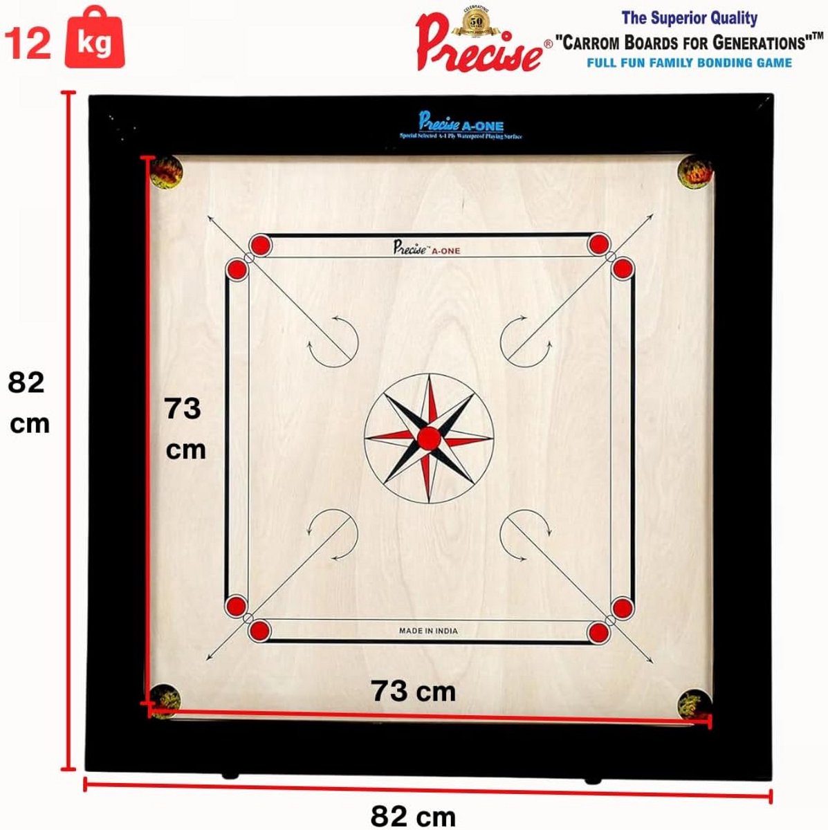 Carrom Toernooibord 74x74 cm - 8mm Natuurlijk Berken Multiplex Hout - Speelbord voor Competities en Familieplezier