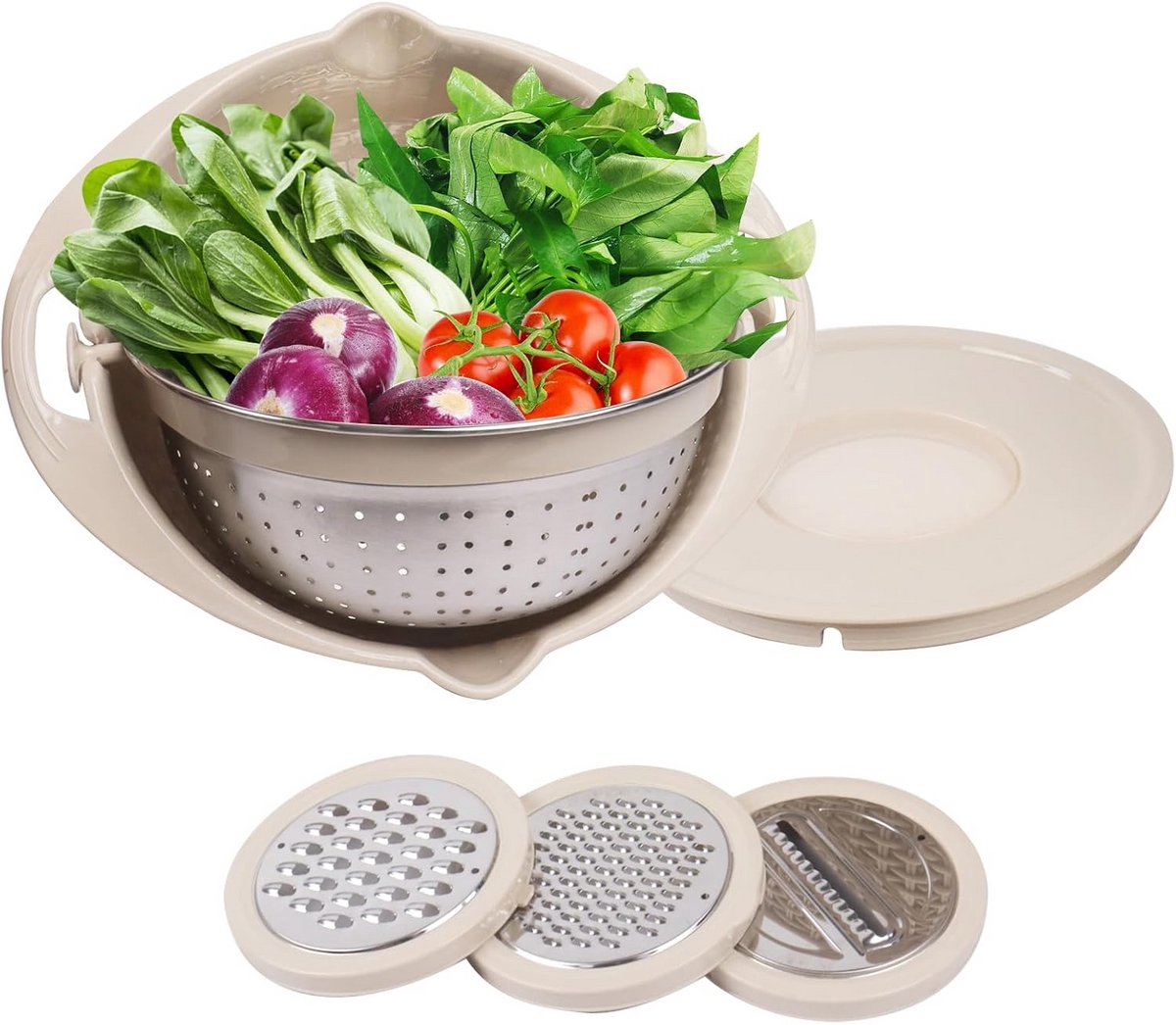 Multifunctionele 4-in-1 Keukenzeefset met Rasp en Antislip Kom