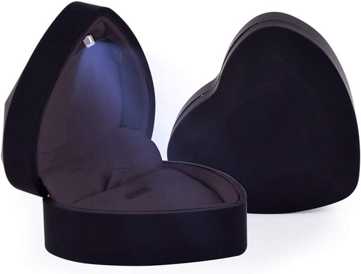 Hartvormige Fluweel Ringdoos met LED-licht voor Verloving en Voorstel