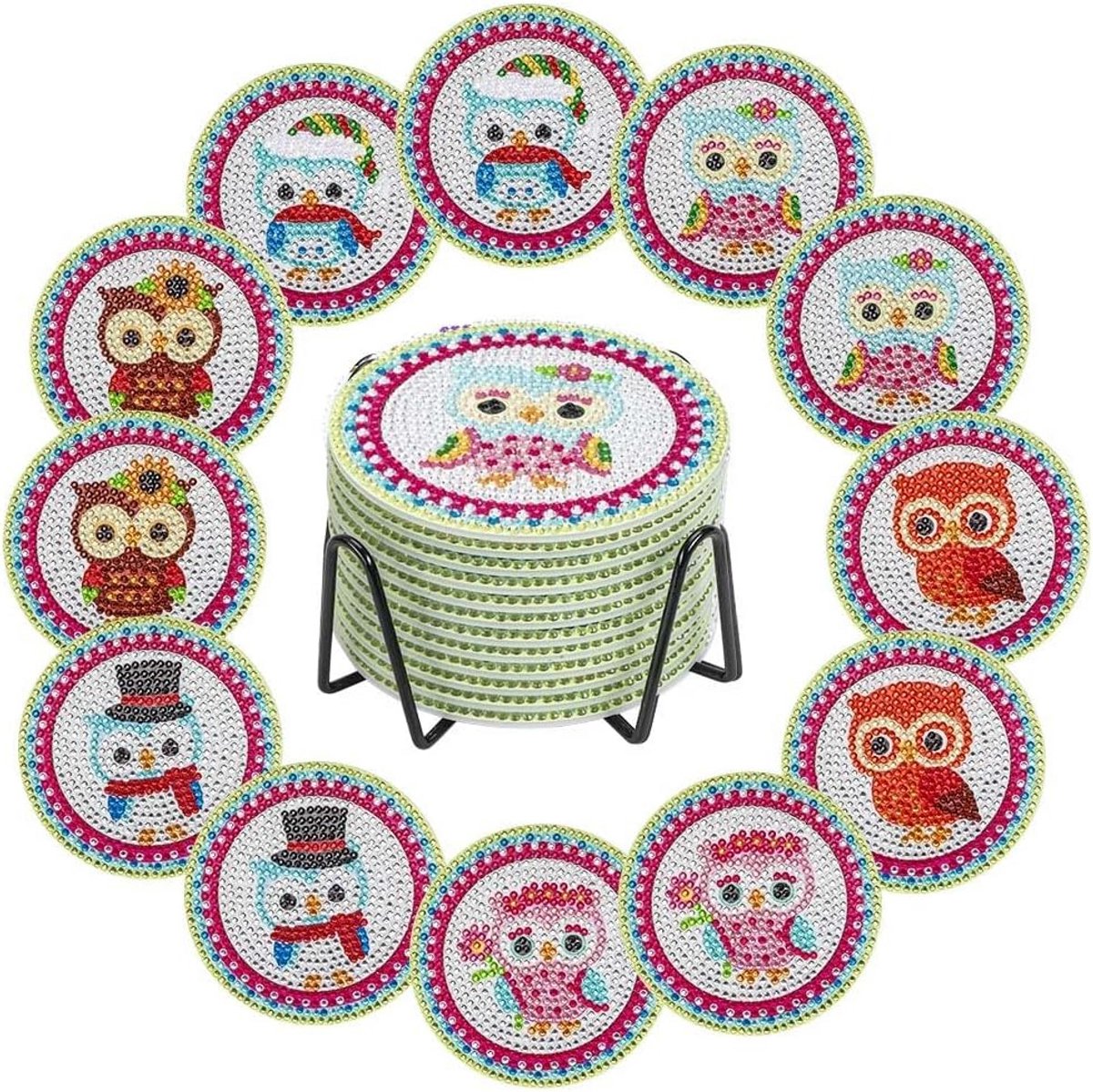 Diamond Painting Onderzetters Set met Standaard - 12 Stuks Kurk