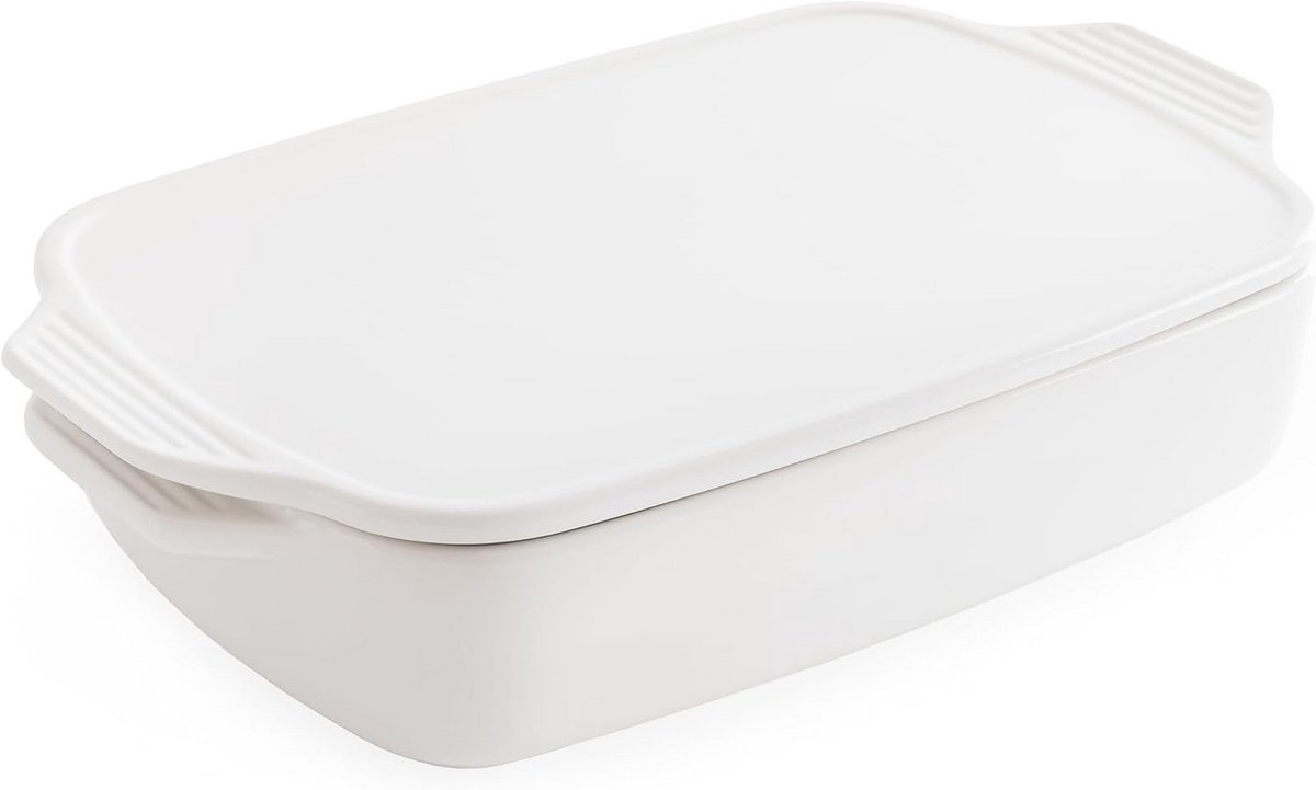 Witte Ovenschaal met Deksel 30,5 x 20,3 cm - Perfect voor Lasagne en Stoofschotels