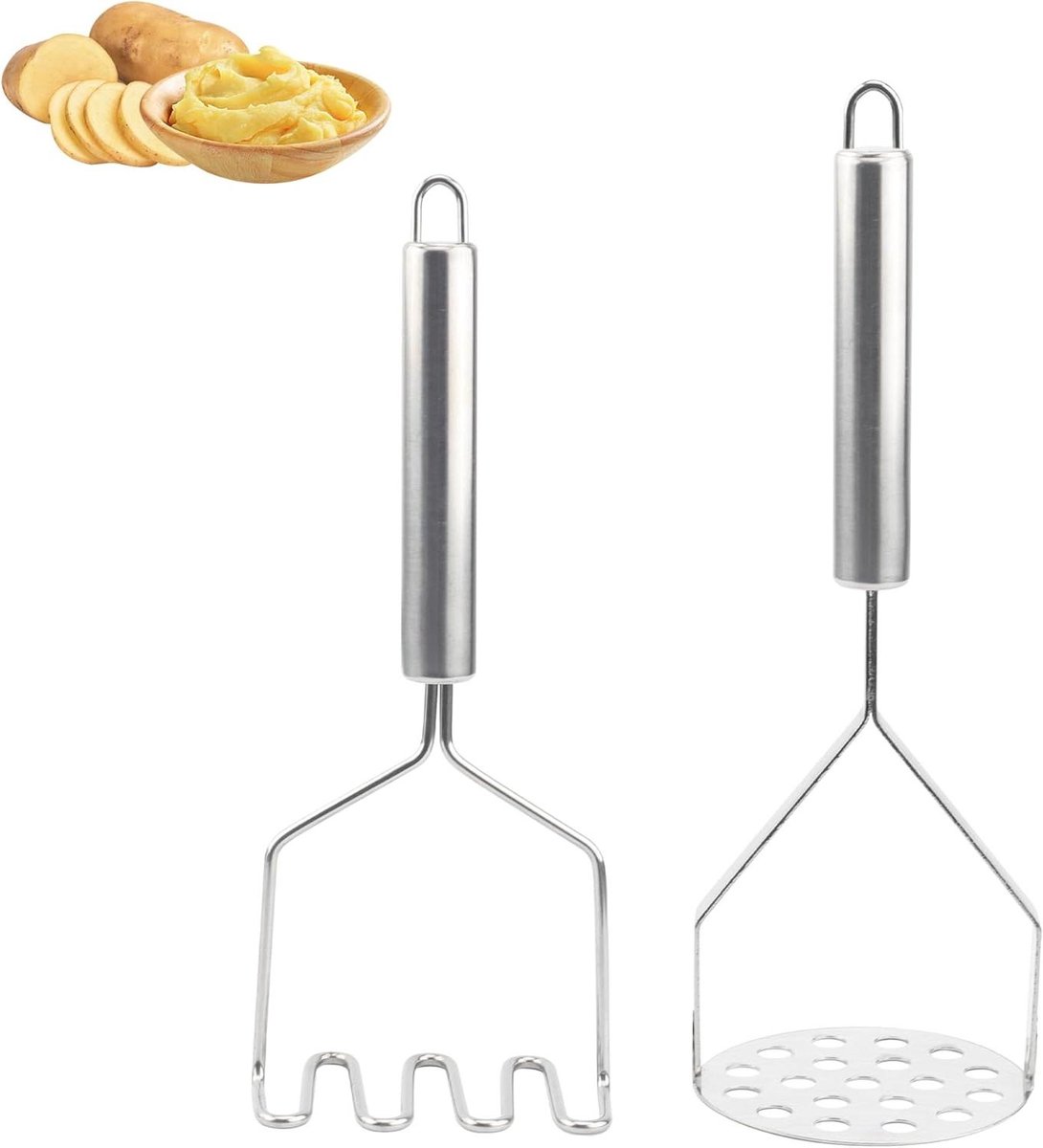 Aardappelstamper - 2 stuks - Roestvrij staal - Keukengerei voor aardappelpuree
