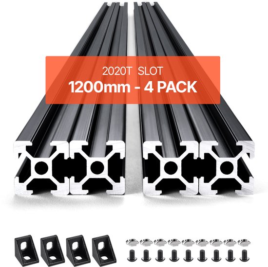 VEVOR 4-Delige Set van 1200 mm Aluminium Profielen met T-Groeven, 2020. Aluminium Extrusieprofiel, Geanodiseerde Lineaire Rail Volgens Europese Normen, Sleufprofiel voor 3d-Printers, CNC-Machines, Doe-Het-Zelfprojecten, Lasergraveren, Zwart.