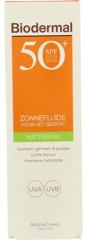 Biodermal Zonnebrand -  Matterende Zonnefluïde voor het gezicht SPF 50  - 40ml - Voorkomt glimmen en puistjes