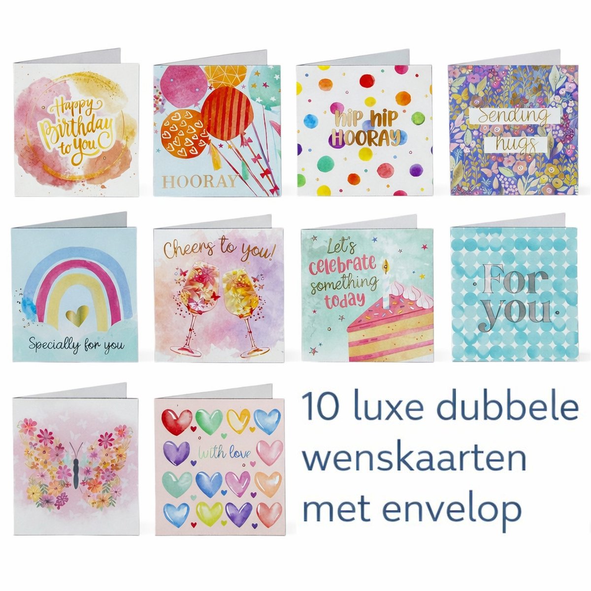 10 Verschillende Luxe Dubbele Wenskaarten Met Envelop – Goud & Zilver Details – 3D Effect